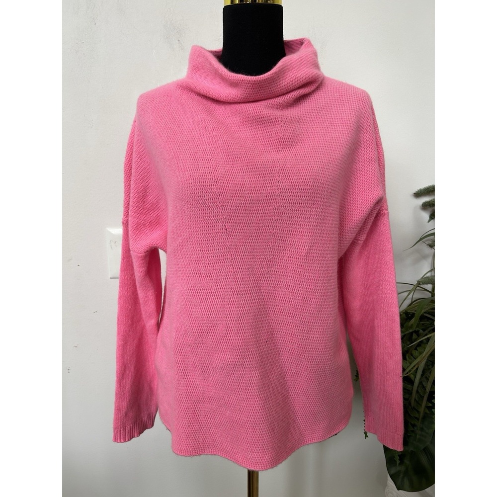 White + Warren 100% Cashmere Pink‎ Cowl Neck Sweater Sz M Waffle Knit Soft Girl